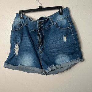 High waisted rolled hem denim shorts